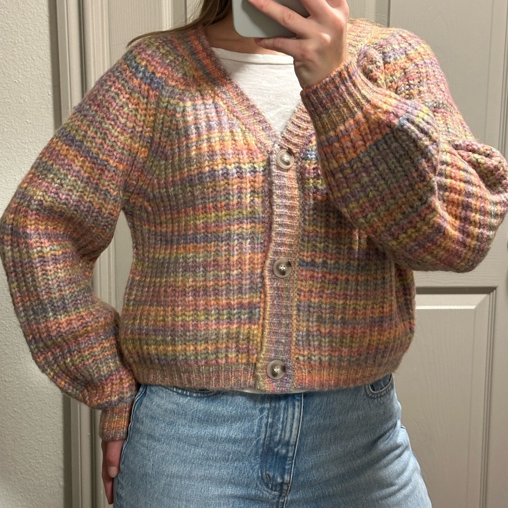 Jessica Simpson Multicolored Knit Woman’s Cardigan Balloon Sleeved Size XL